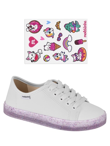 Tênis Molekinha com Adesivos e Sola Glitter para Menina