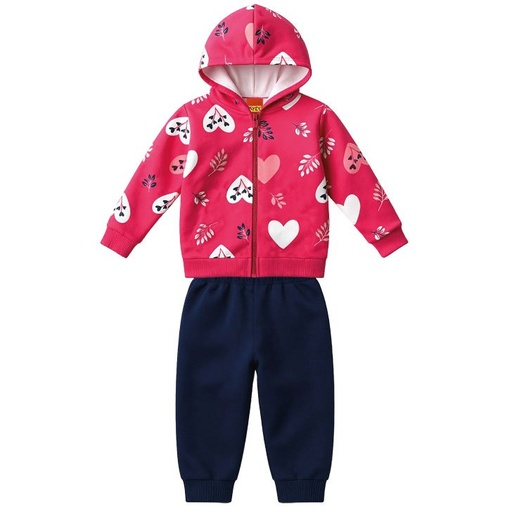 Conjunto Moletom Kyly com Capuz e Corações para Menina