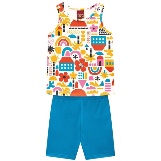 Conjunto Regata e Ciclista Estampado para Menina