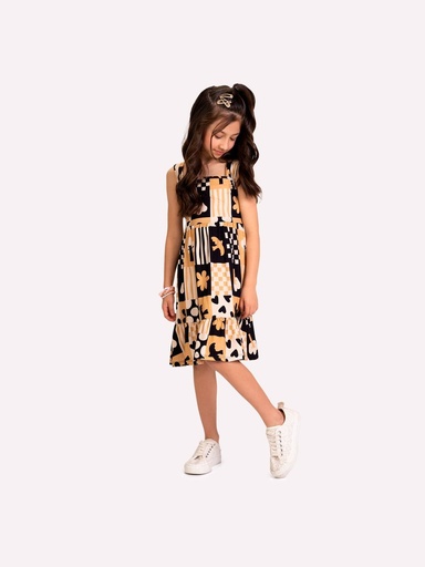 Vestido Estampado com Alças