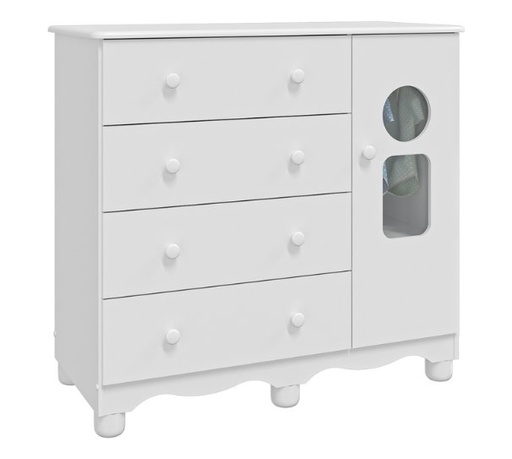 Cômoda Tedy 4 Gavetas e Porta com Janelinha Peroba