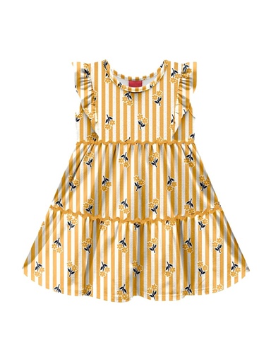 Vestido Listrado com Babados