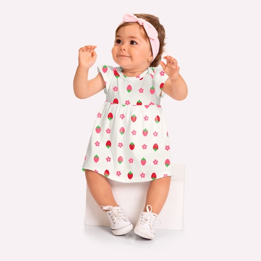 Vestido Kyly Estampa de Morangos para Bebê