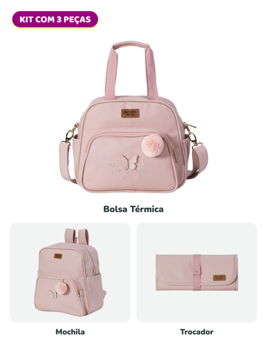 Kit Bolsa Maternidade Borboleta Batistela 3 Peças