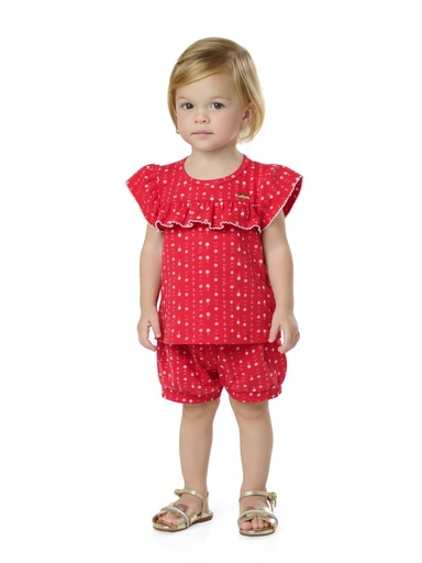 Conjunto Blusa com Babado e Shorts para Menina