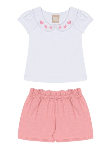 Conjunto Blusa Gola de Corações e Shorts para Menina