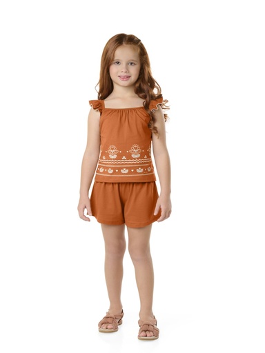 Conjunto Bata com Barrado e Shorts para Menina