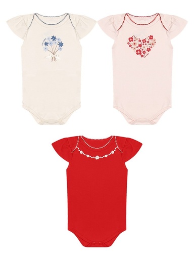 Kit 3 Bodies Flores e Coração para Menina