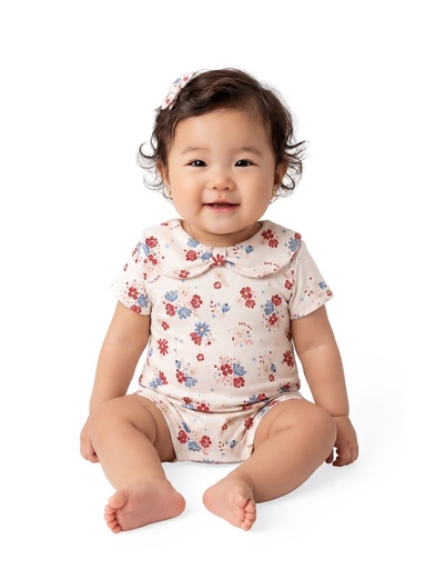 Macacão Curto Floral com Gola Boneca para Menina