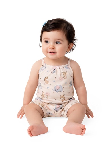 Macacão Curto de Alça com Bichinhos para Menina