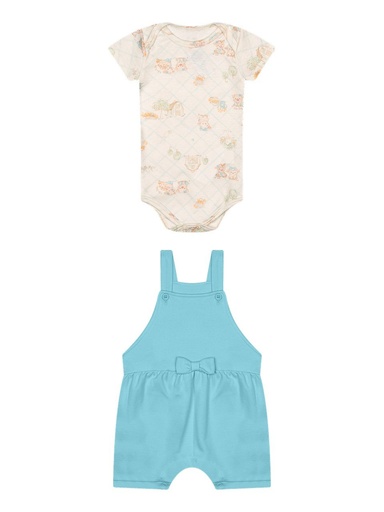 Conjunto Body e Jardineira com Laço para Bebê
