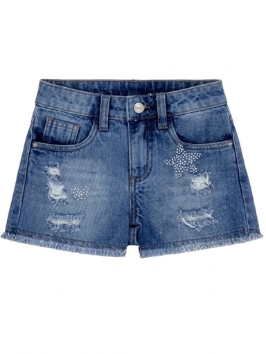 Short Jeans Mom com Strass para Menina