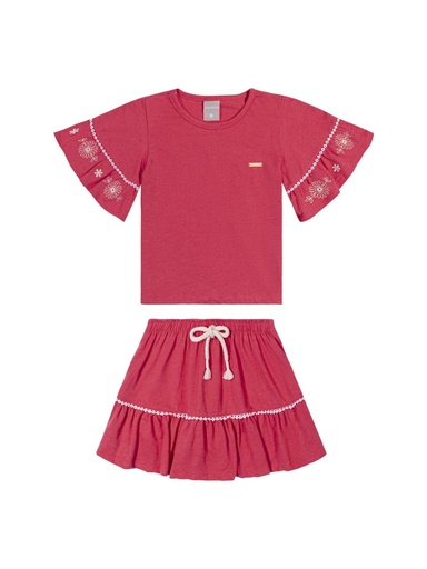 Conjunto Blusa Bordada e Saia Colorittá