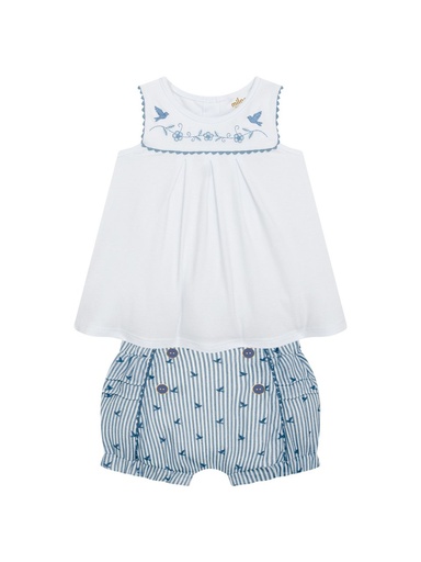 Conjunto Bata Bordada e Short Milon para Bebê