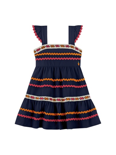 Vestido Nanai Marinho com Aviamentos Coloridos