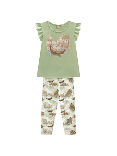 Conjunto Blusa e Legging Estampada para Menina