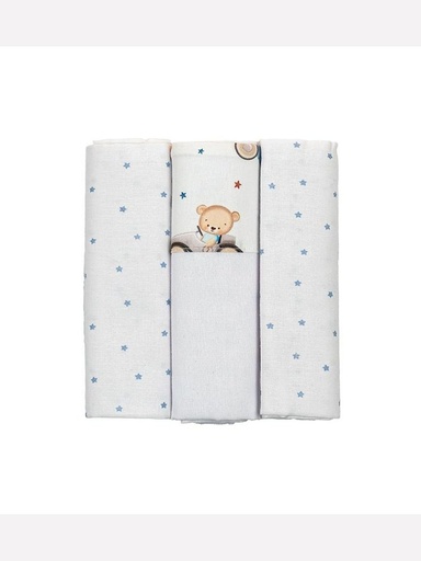 Kit 3 Cueiros Flanelados Urso no Carrinho 80 x 80 cm