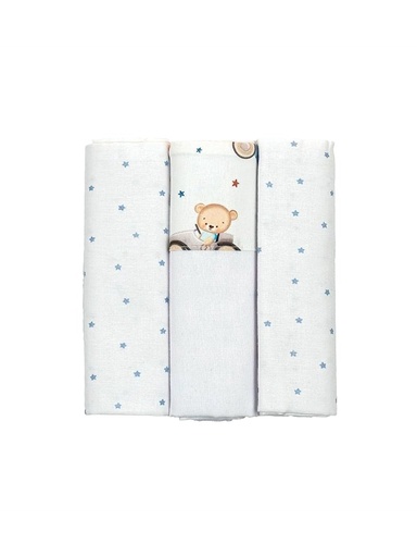 Kit 3 Cueiros Flanelados Urso no Carrinho 80 x 80 cm