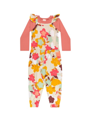 Conjunto Macacão Florido e Blusa para Menina